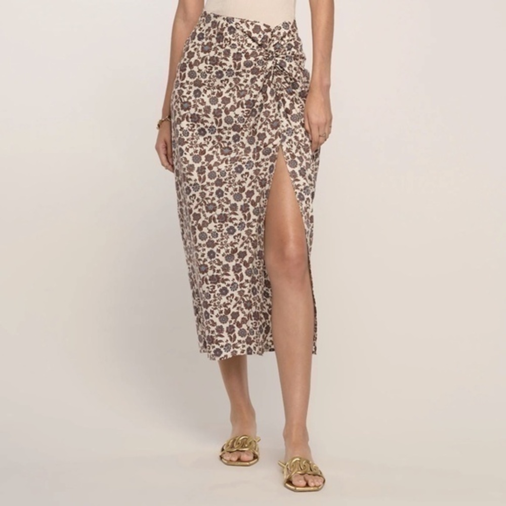 New Heartloom Tessa Floral Rayon Midi Skirt Almond XS